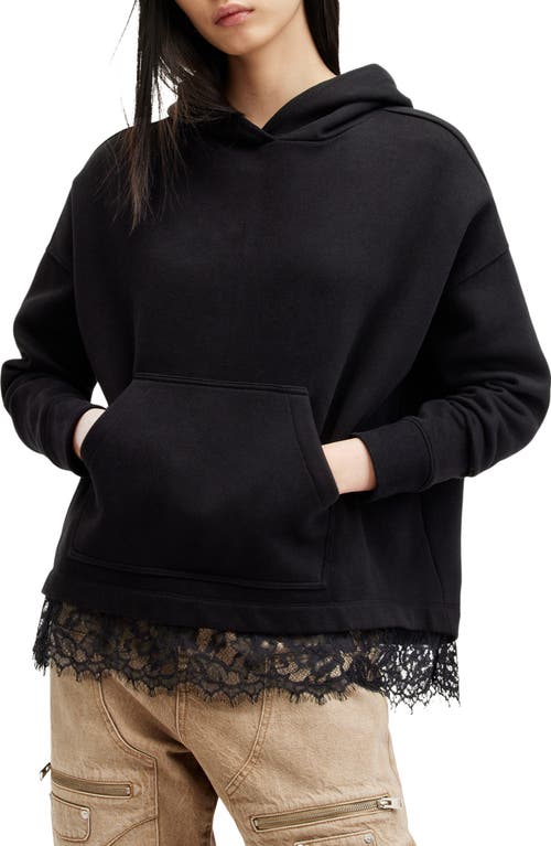 Shop Allsaints Lee Lace Edge Hoodie In Black