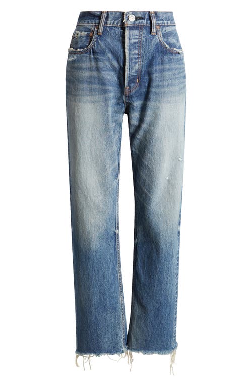 Moussy Ridgecrest High Waist Raw Hem Ankle Straight Leg Jeans In Blue