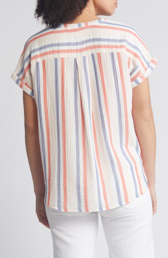 Shop Caslon Stripe Cotton Gauze Henley In Pink Beach- Red Napa Stripe