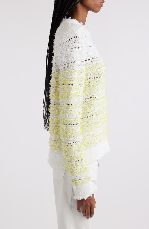 Shop Balmain Pointelle Bouclé Crewneck Sweater In Gtz White/yellow