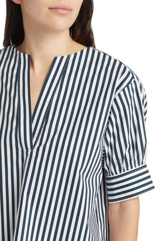 Shop Frame Stripe Split Neck Organic Cotton Popover Top In Navy Multi