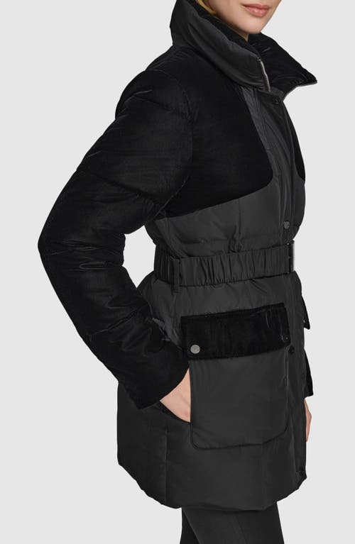 Andrew Marc Kempsey Belted Mixed Media Coat In Black