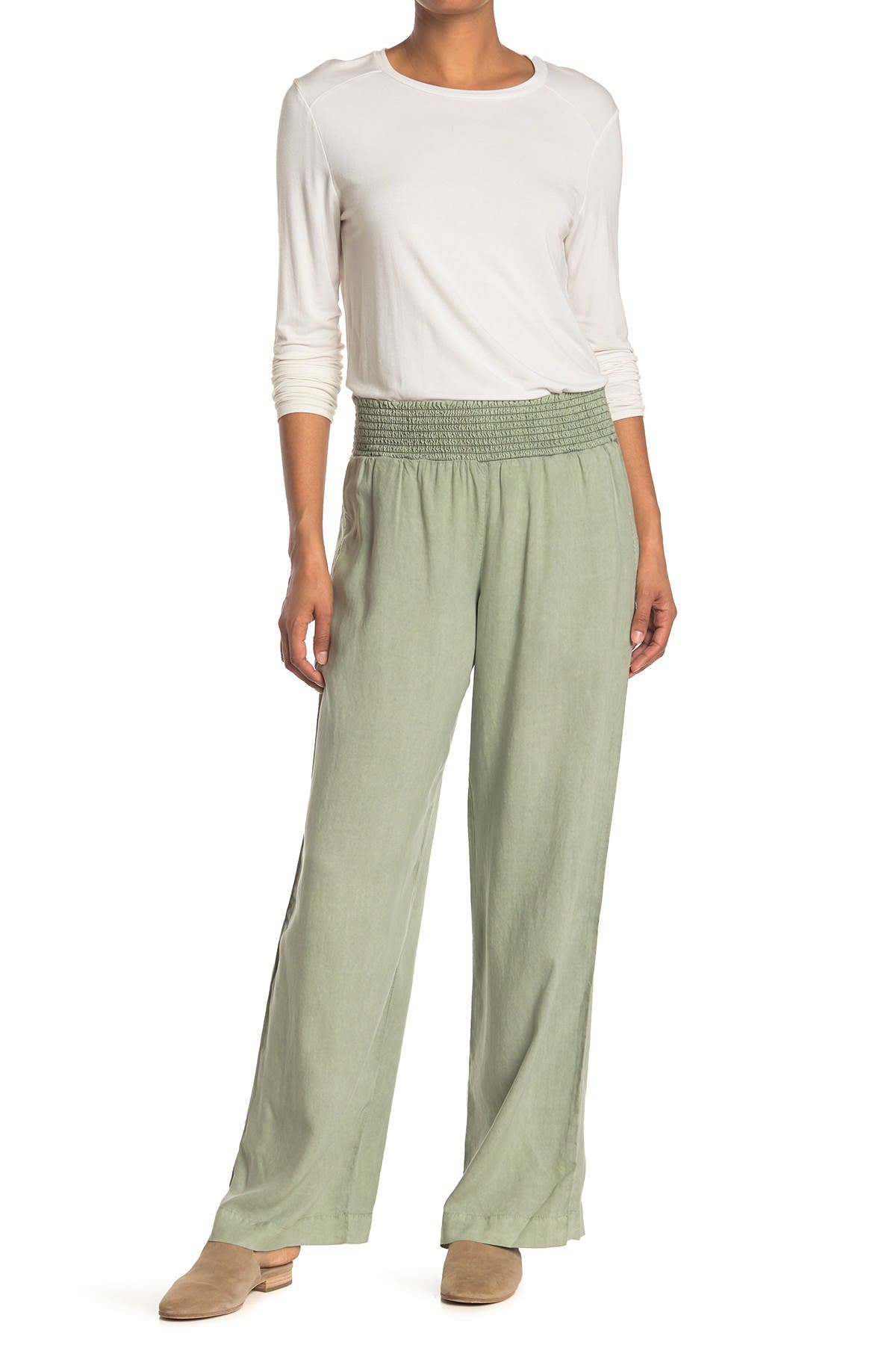 Stone Smocked Waist Wide Leg Pants 