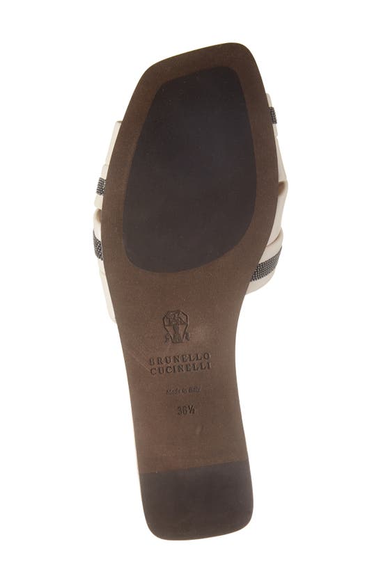 Brunello Cucinelli Leather Monili Flat Slide Sandals In Ivory/ Black