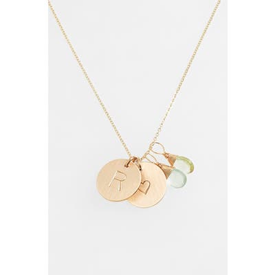 Nashelle Aqua Chalcedony, Lemon Quartz, Initial & Heart 14K-Gold Fill Disc Necklace