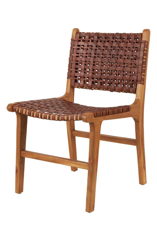 Shop Ginger Birch Studio Set Of Two Leather Woven Accent Chairs In Dark Brown