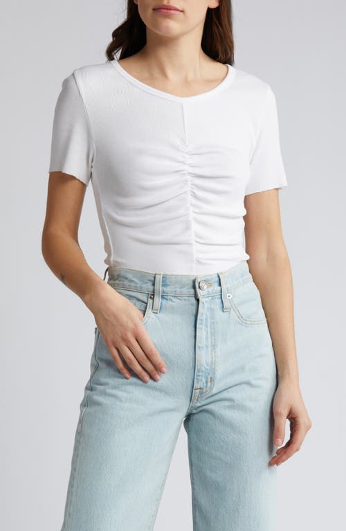 Nevina Ruched Ribbed T-Shirt in White