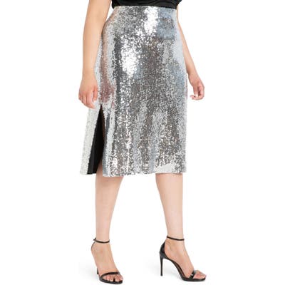 Plus Size Eloquii Sequin Side Slit Skirt, Metallic