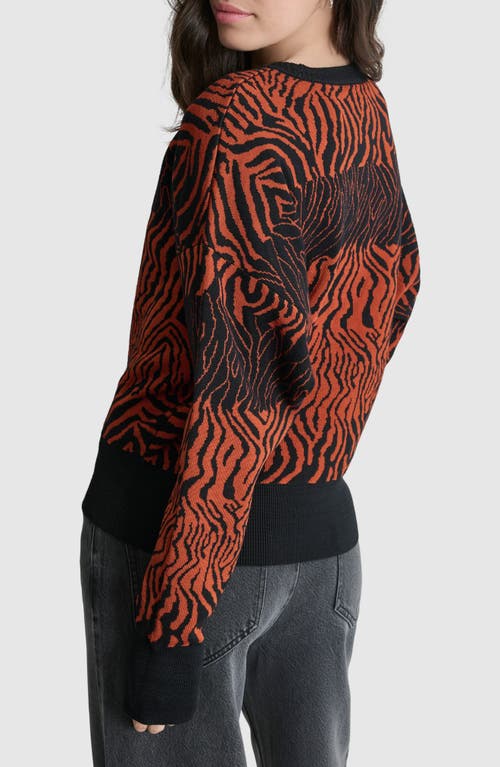 Shop Dkny Pattern Crewneck Sweater In Black/russet