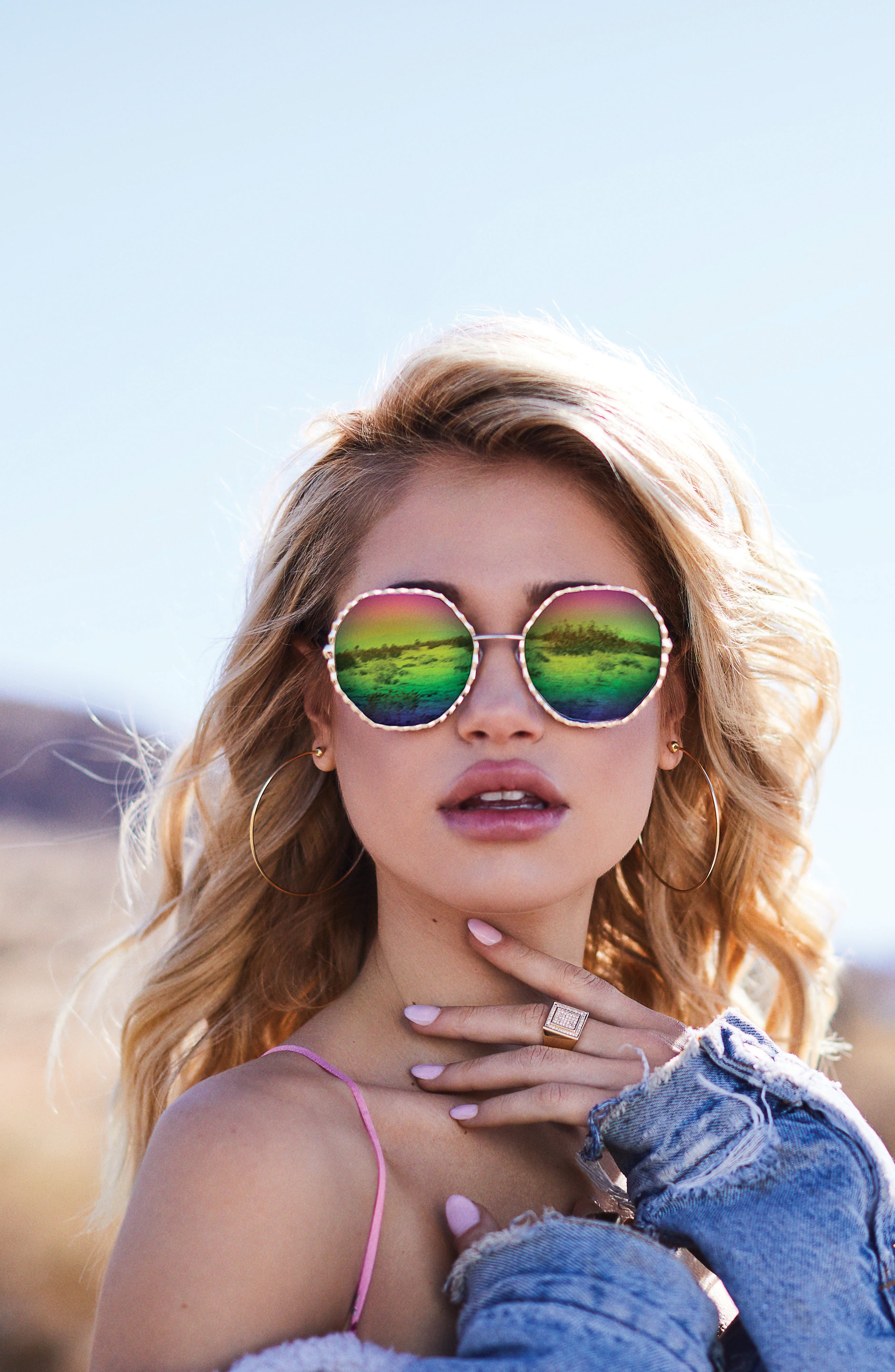  Breeze In 56mm Round Sunglasses, Alternate, color, GOLD/ PURPLE RAINBOW