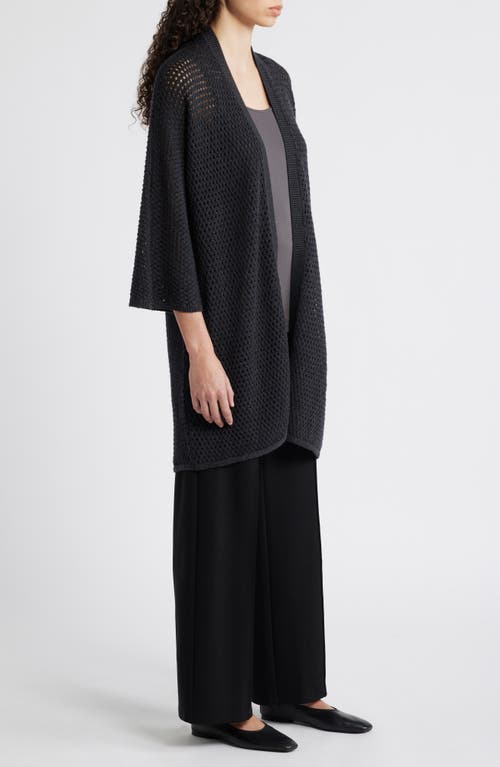 Shop Eileen Fisher Open Stitch Longline Wool Cardigan In Charcoal