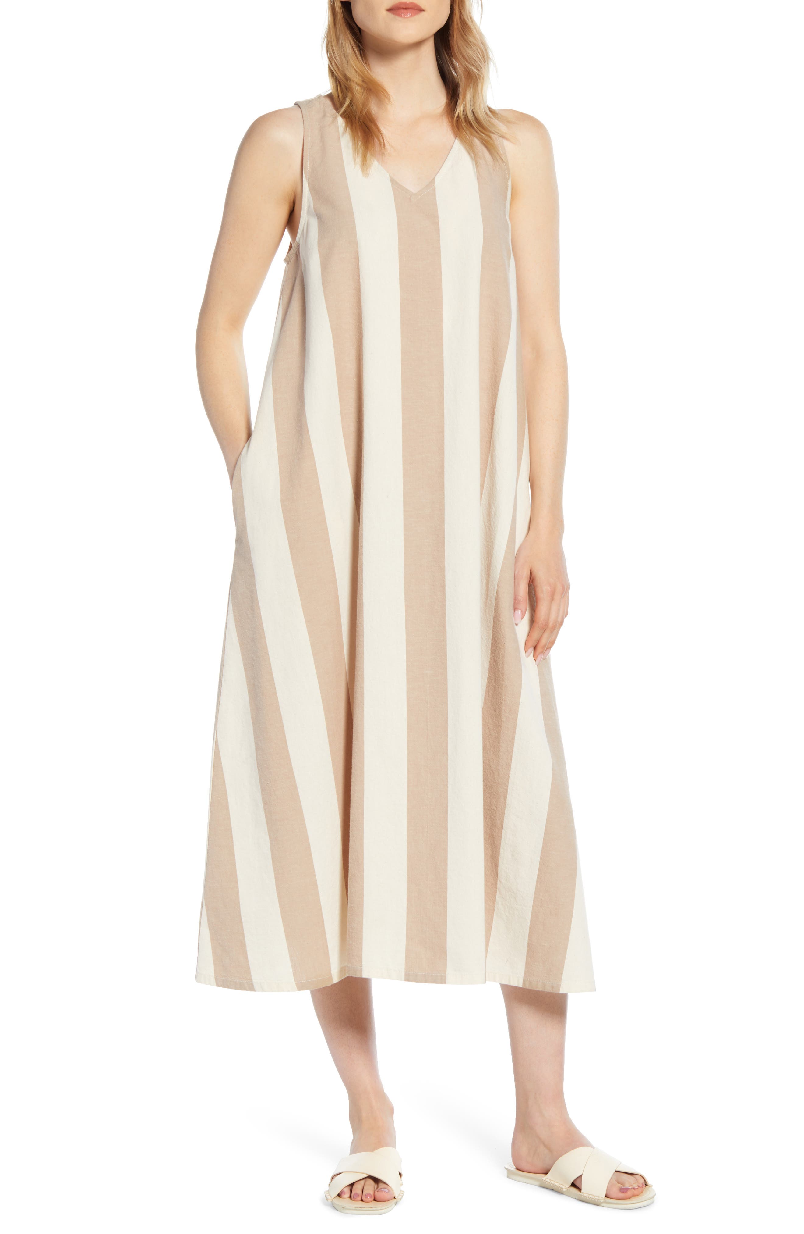 Lou & Grey Stripe V-Neck Dress, White