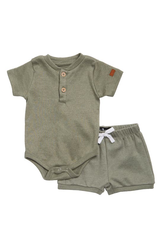 7 For All Mankind Babies'  Kids' 2-piece Bodysuit & Knit Shorts Set In Sage Heather