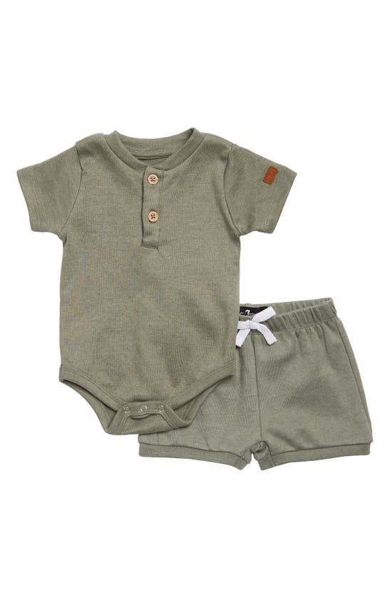 7 For All Mankind Babies' Kids' 2-piece Bodysuit & Knit Shorts Set In Sage Heather