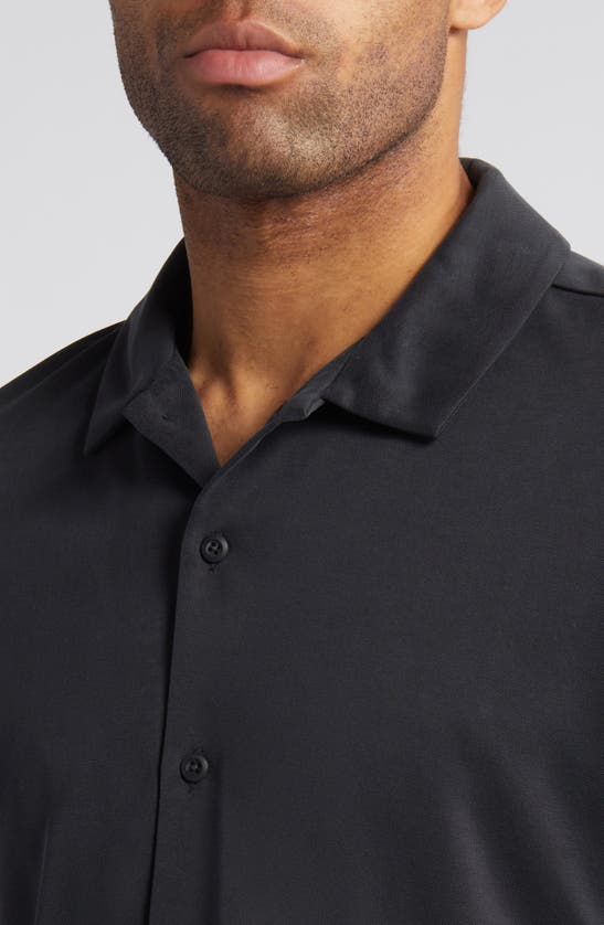 Shop Johnston & Murphy Bird's Eye Short Sleeve Knit Button-up Shirt In Black