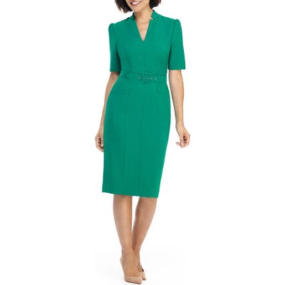 Maggy London Belted Sheath Dress, Green
