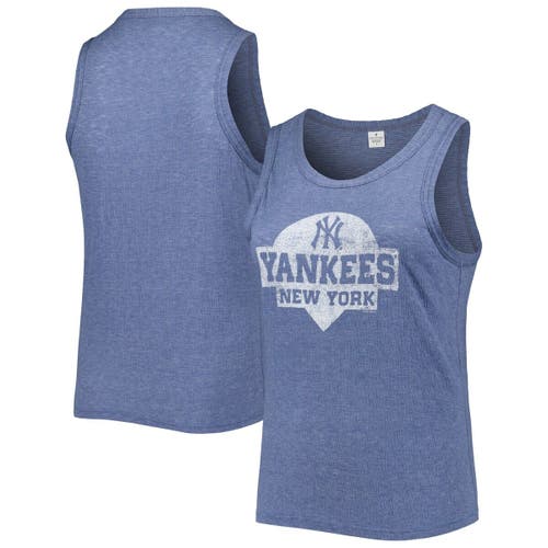 Women's Soft as a Grape Navy New York Yankees Plus Size High Neck Tri-Blend Tank Top