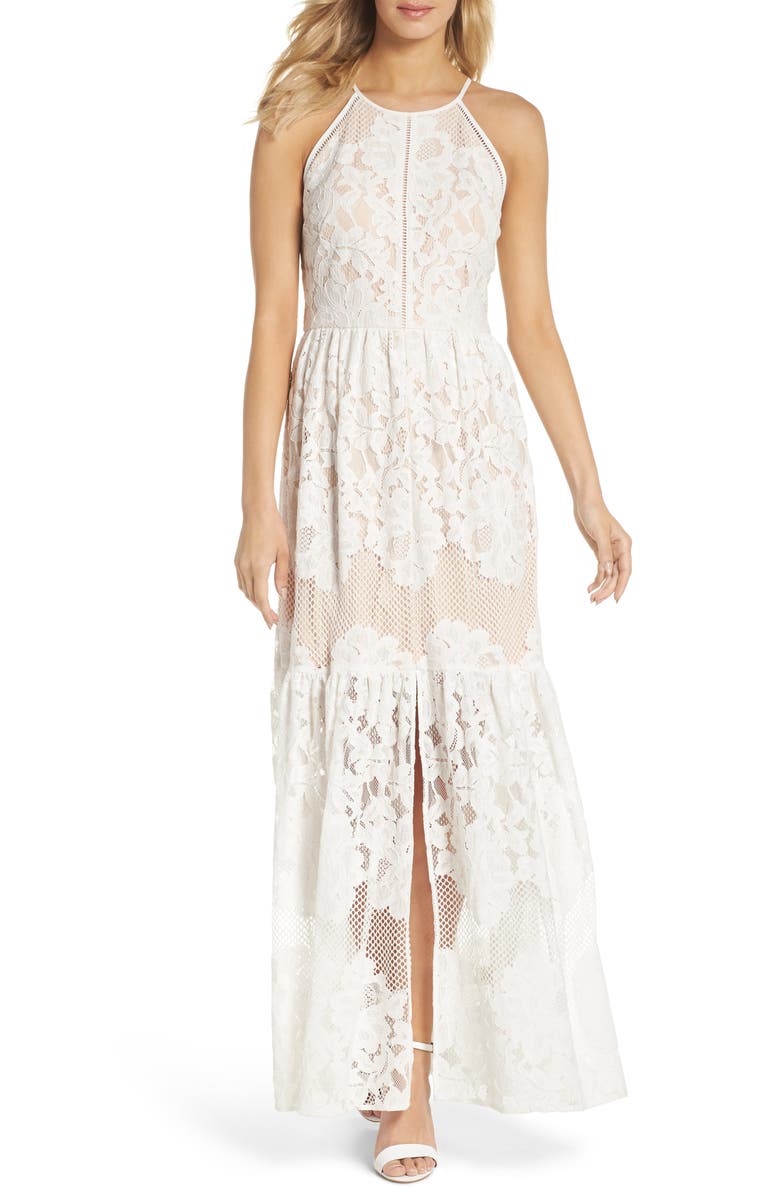 Eliza J Front Slit Lace Maxi Dress | Nordstrom