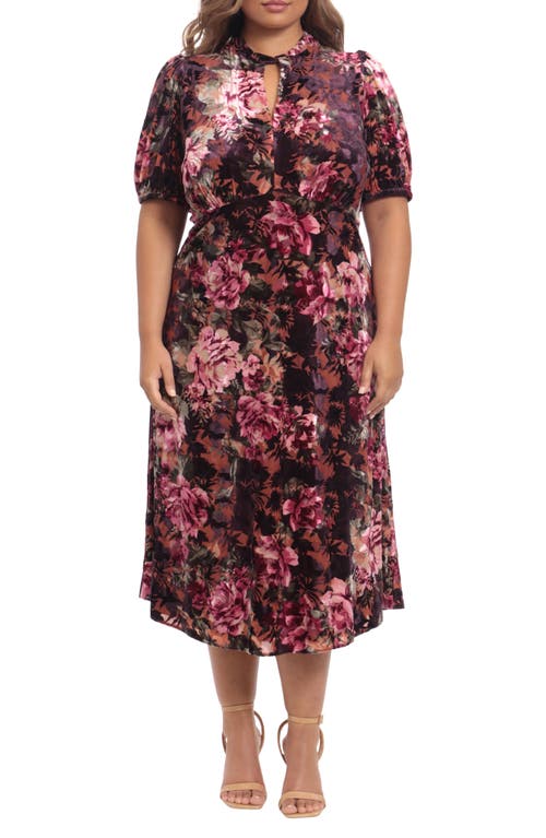 Shop Maggy London Floral Keyhole Midi Dress In Raisin/wine/olive