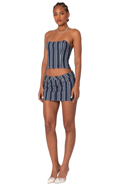 Shop Edikted Inex Stripe Denim Crop Corset Top In Denim Mix