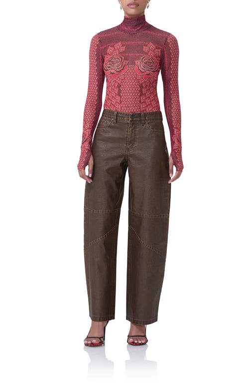 Shop Afrm Ajax Faux Leather Barrel Leg Pants In Washed Brown Pu