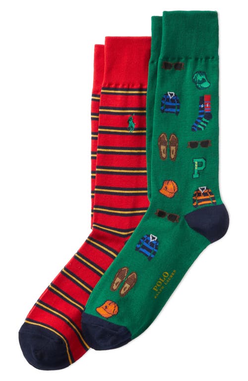 Shop Polo Ralph Lauren Assorted 2-pack Preppy Icon Dress Socks In Green