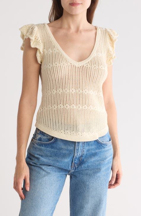 Open Stitch Ruffle Sweater