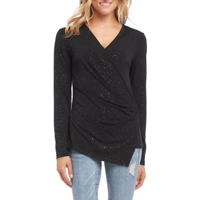 Karen Kane Faux Wrap Sparkle Knit Top, Metallic