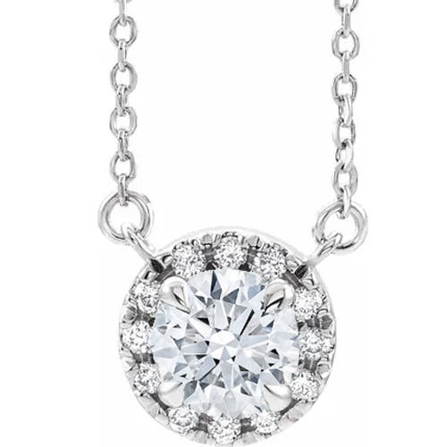 Bliss Diamond 1/2 Ct Lab Grown Diamond Halo Necklace 14k Gold In White Gold