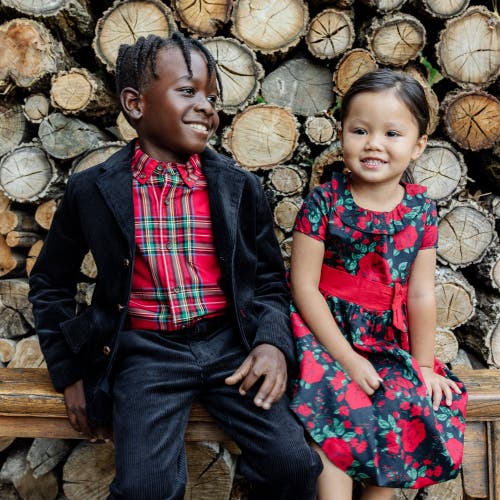 Hope & Henry Baby Boys' Organic Stretch Poplin Shirt, Infant In Red Holiday Tartan