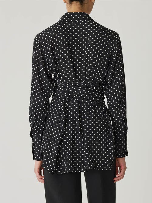 Rebecca Taylor Polka Dot Silky Wrap Shirt In Black Dot Combo