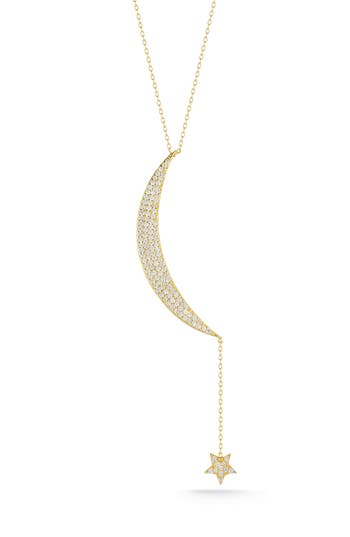 Chloe & Madison Chloe And Madison Pavé Cz Moon & Star Drop Pendant Necklace In Gold