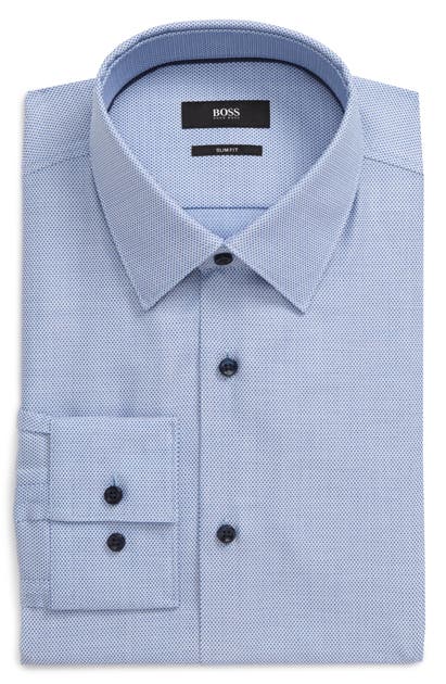 Hugo Boss Slim Fit Geometric Dress Shirt In Medium Blue