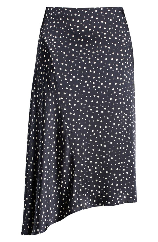 Vince Polka Dot Draped Charmeuse Skirt In Deep Marine