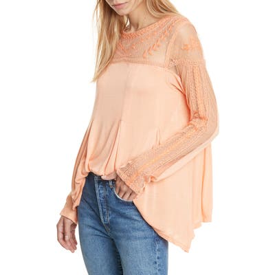Free People Jojo Mixed Media Long Sleeve Tee, Coral