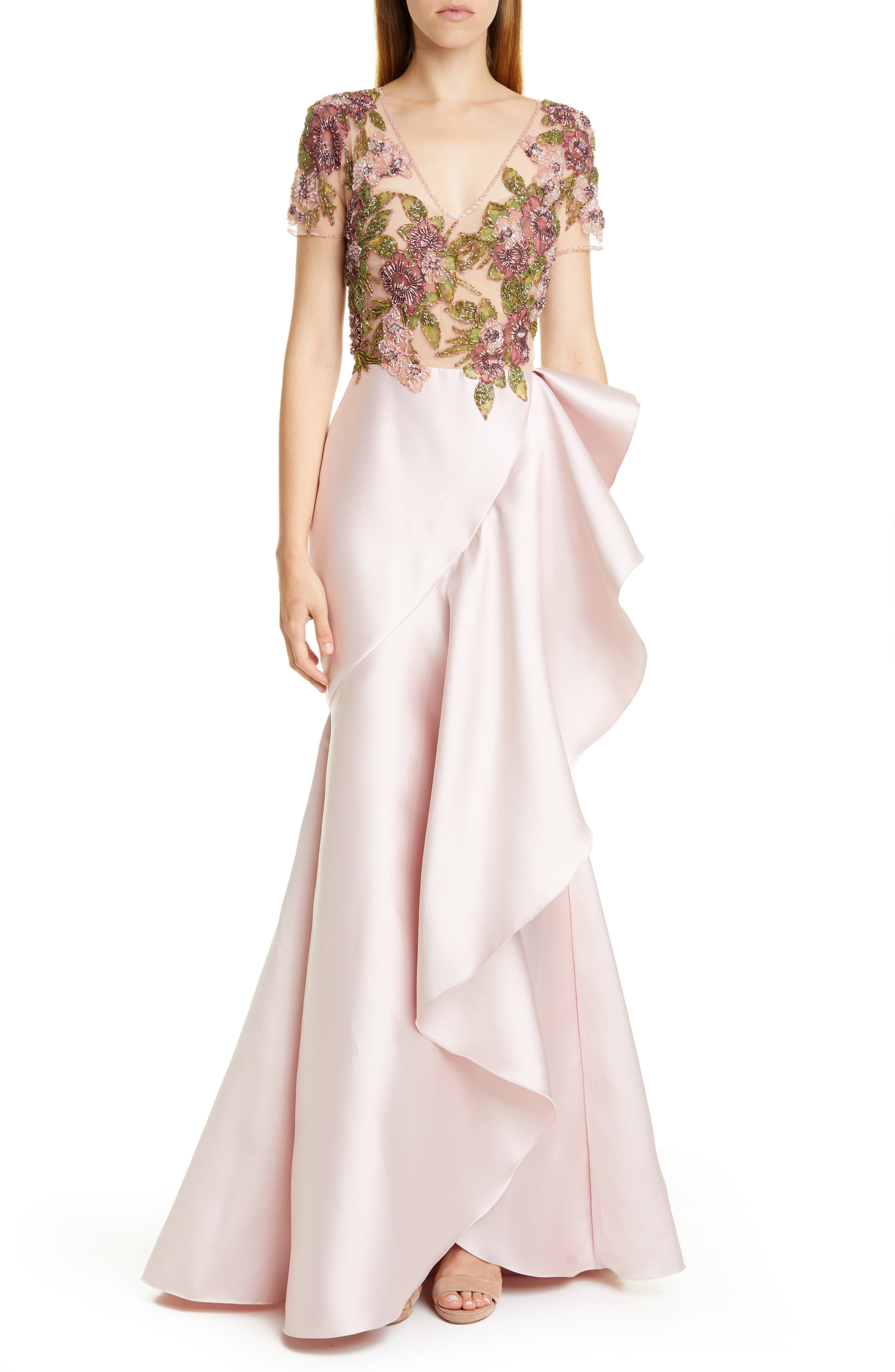 Patbo Beaded Ruffle Mermaid Gown, US / 40 BR - Pink