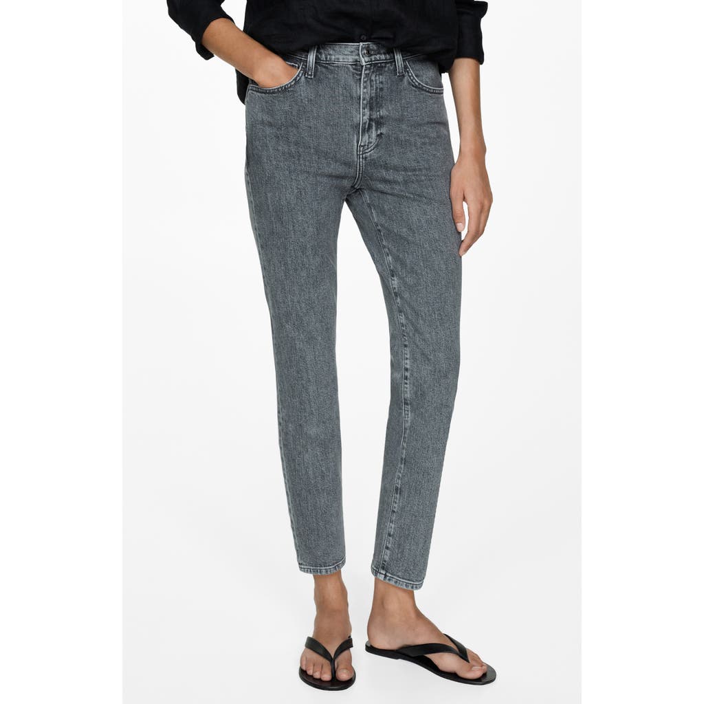 Mango Claudia Waxed Crop Slim Fit Jeans In Open Grey