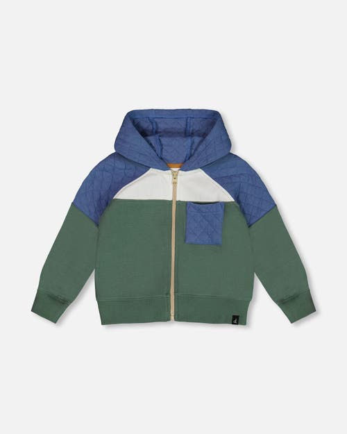 Shop Deux Par Deux Baby Boy's Full Zip Colorblock Hooded Fleece Sweatshirt Forest Green In Dark Forest