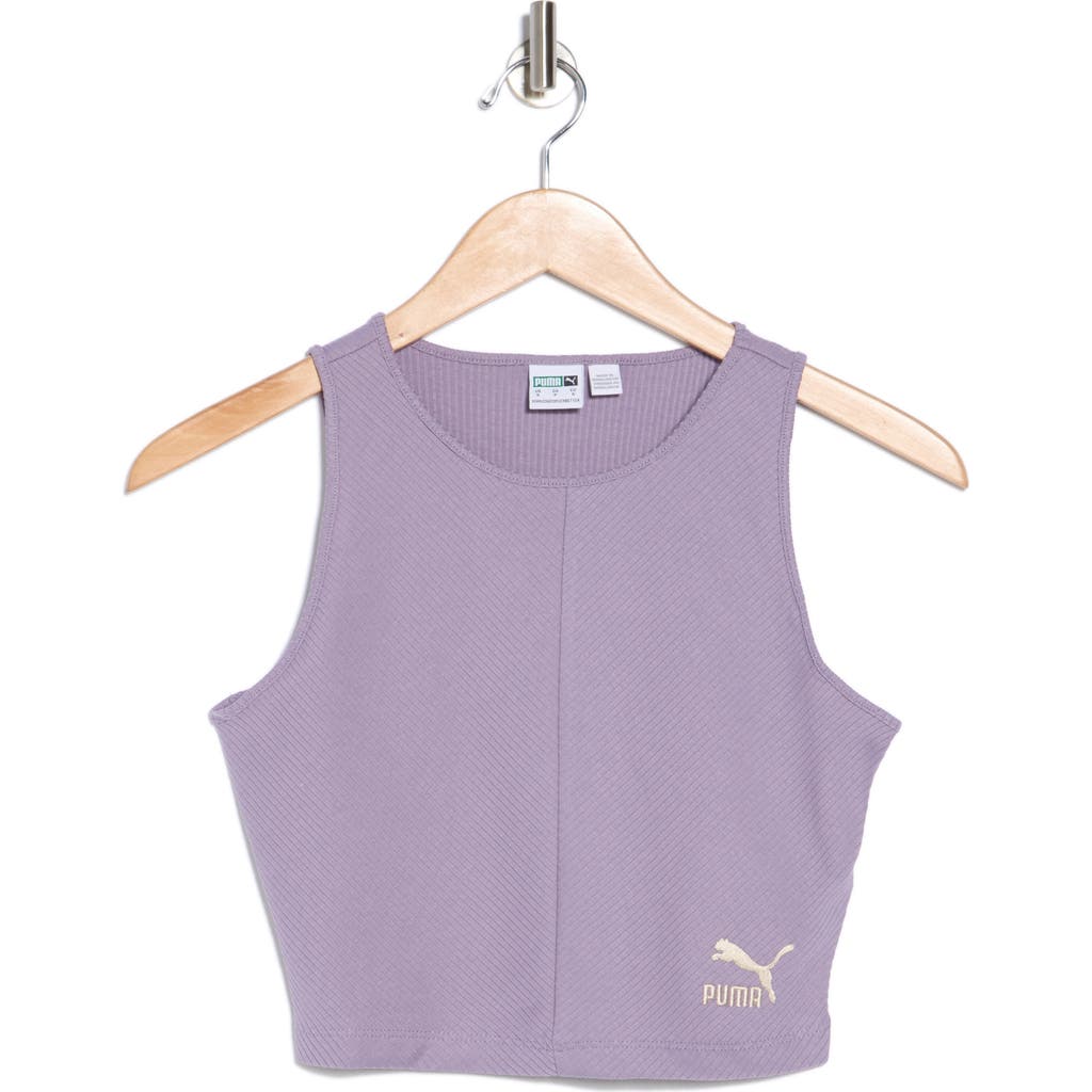 Puma Classics Ribbed Crop Top In Pale Plum
