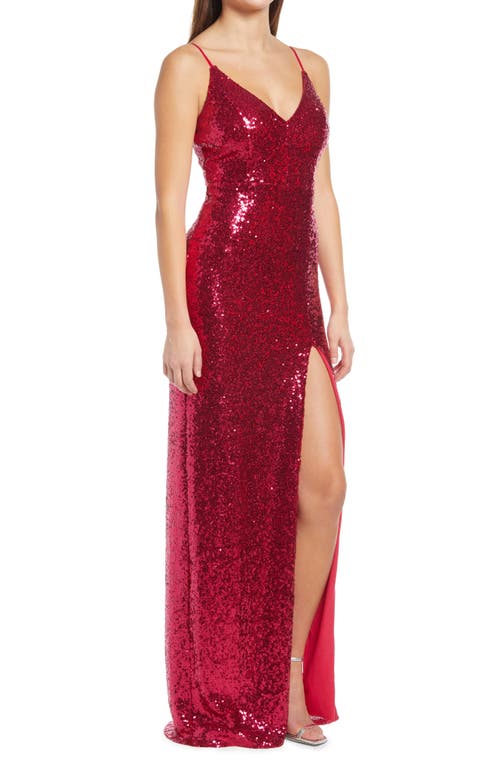 LNL Allover Sequin Gown in Hot Pink