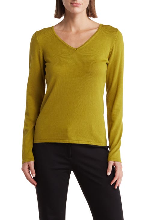 Open Sleeve Yellow Accent Sweater - Women - Ready-to-Wear