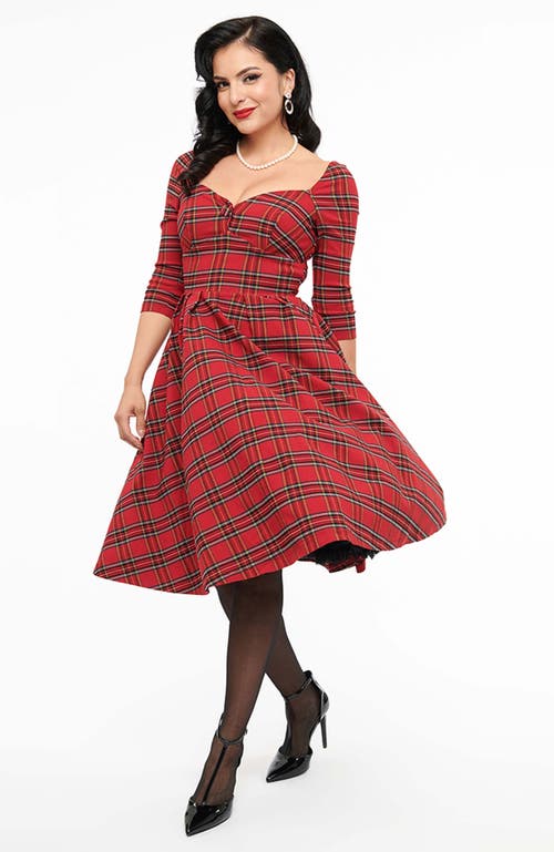 Shop Unique Vintage Sweetheart Neckline Lamar Swing Dress In Red Plaid