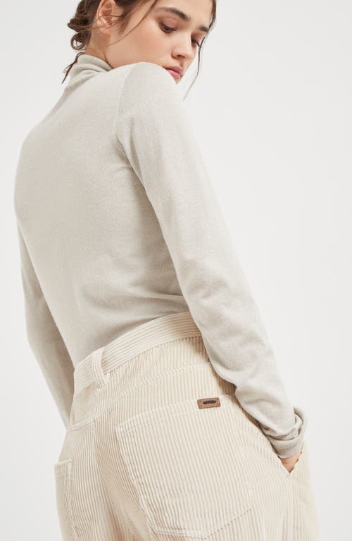 Shop Brunello Cucinelli Cotton Corduroy Loose Trousers With Monili In Beige