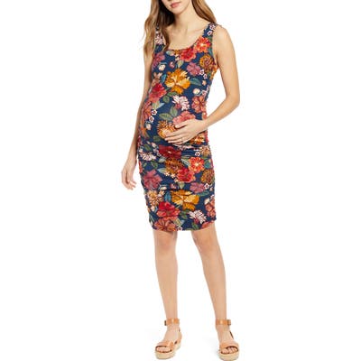 Angel Maternity Sleeveless Ruched Body-Con Maternity Dress, Red