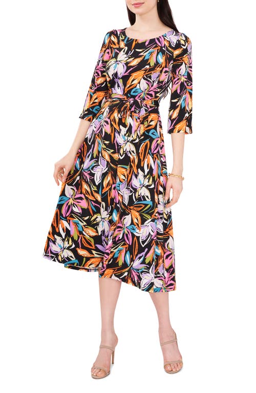 Shop Chaus Floral Tie Waist A-line Dress In Black/multi