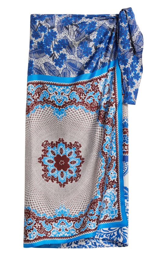 Shop Max Mara Nuevo Floral Print Silk Wrap Skirt In Cornflower Blue