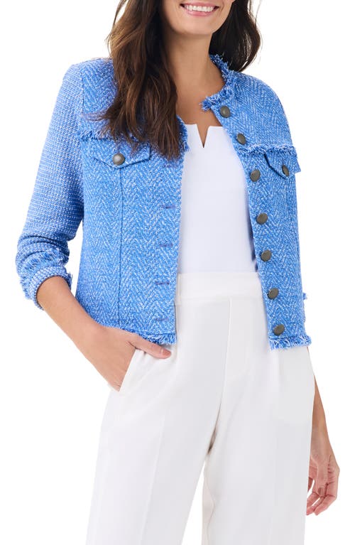 Shop Nic + Zoe Nic+zoe Fringe Knit Jacket In True Blue