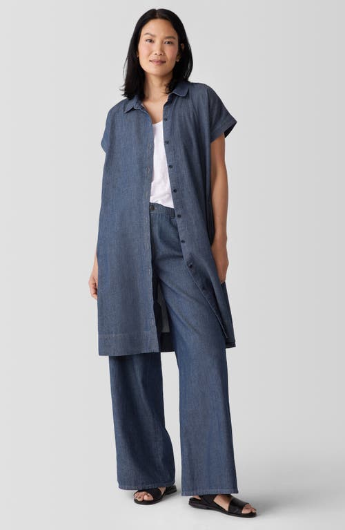 Shop Eileen Fisher Short Sleeve Organic Cotton Shirtdress In Denim