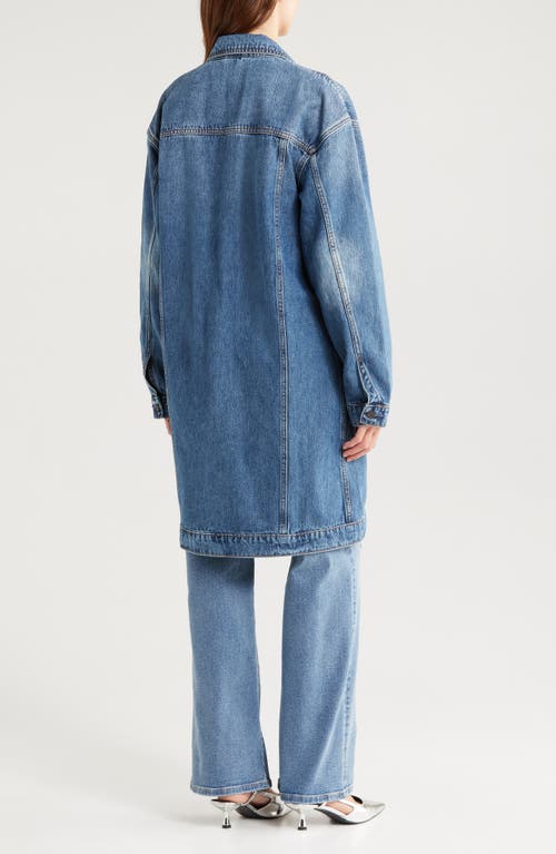Hidden Jeans Full Length Denim Trucker Jacket In Medium Wash