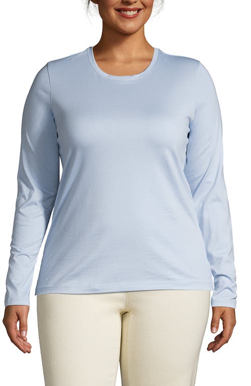 Shop Lands' End Plus Size Relaxed Supima Cotton Long Sleeve Crew Neck T-shirt In Soft Blue Haze